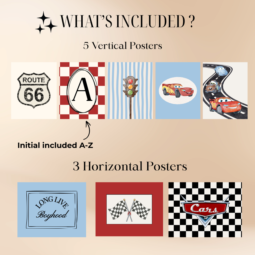PERSONALIZED LIGHTNING MCQUEEN INSPIRED PRINTABLES SET OF 8
